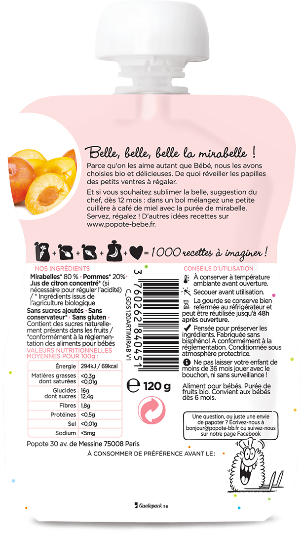 Popote -- Gourde compote mirabelle bio - 120 g