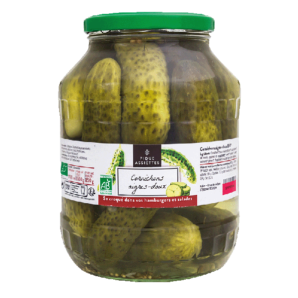 Pique Assiettes -- Cornichons aigres-doux bio - 850 g